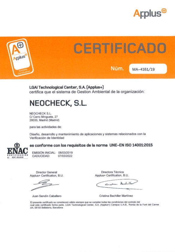 ISO 14001:2015 verificación identidad