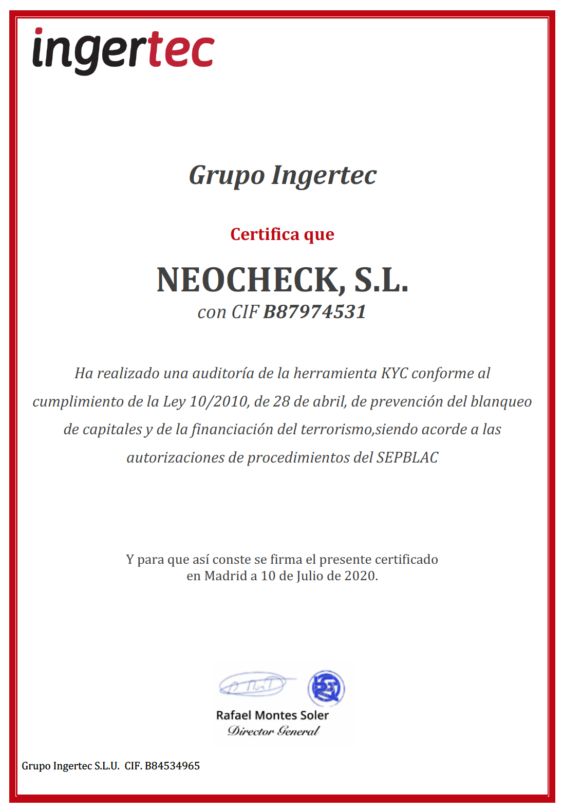 Certificación SEPBLAC